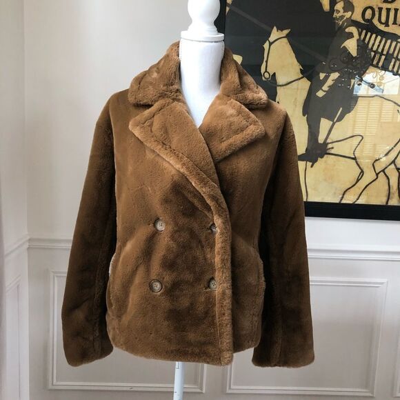 NWT Vince Faux Fur Teddy Bear Soft Coat Walnut Brown L